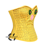 Yellow Satin Flowers And Sequins Work Burlesque Gothic Costume Overbust Bustier Top